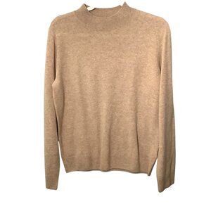 Lanpulux Womens Beige 100% Wool Mock‎ Neck Sweater Size Large Cozy Warm